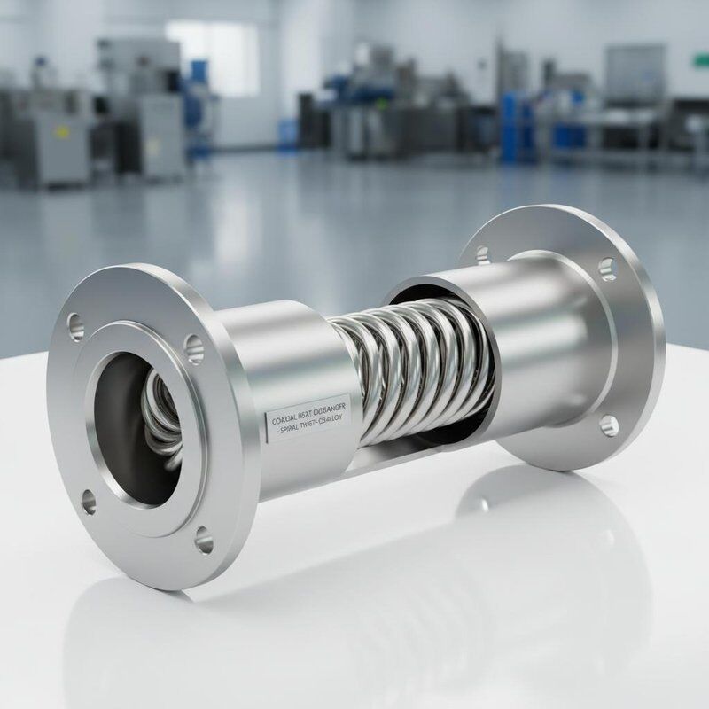 Flanked HVAC Koaksiyel Isı Değiştiricisi Spiral Dönüşüm Yapısı ve 140 mm Genişliği Yüksek Sıcaklık Transferi için